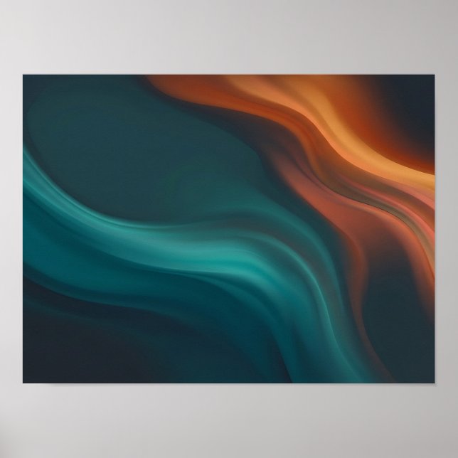Teal and Burnt Orange Fluid Currents Poster (Front)