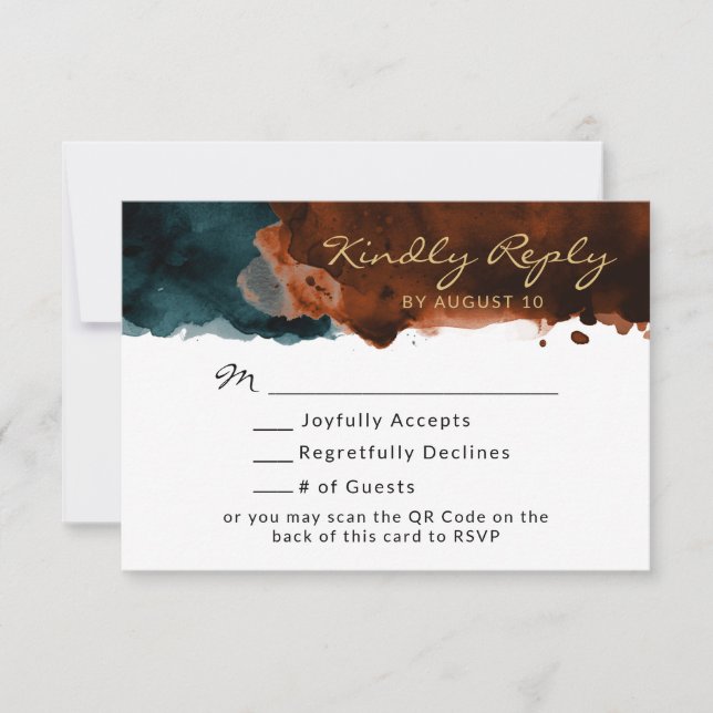 Teal and Burnt Orange Watercolor QR Code RSVP (Front)
