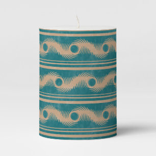 Teal and Caramel Spiral Geometric Striped Pattern Pillar Candle