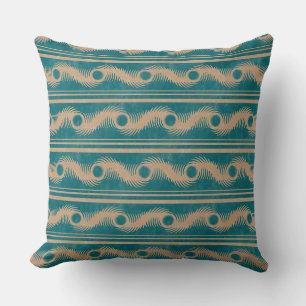 Teal and Caramel Spiral Geometric Striped Pattern Throw Pillow