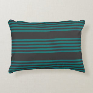 Teal and charcoal five stripe pattern accent pillow