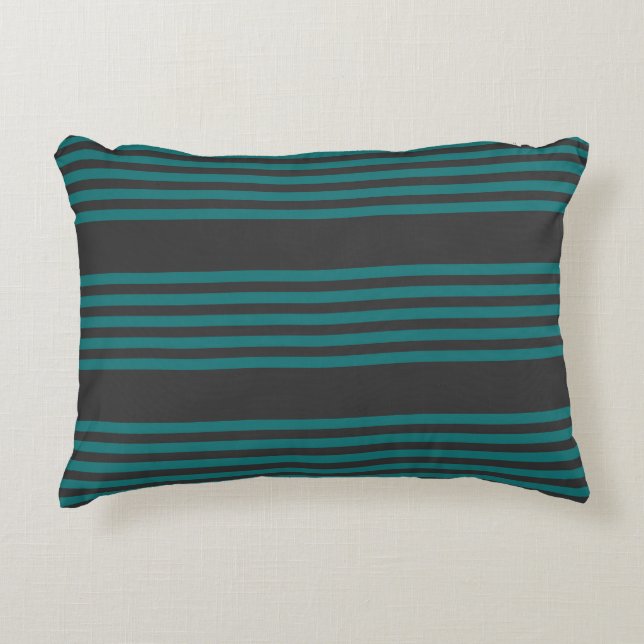 Teal and charcoal five stripe pattern accent pillow (Front)