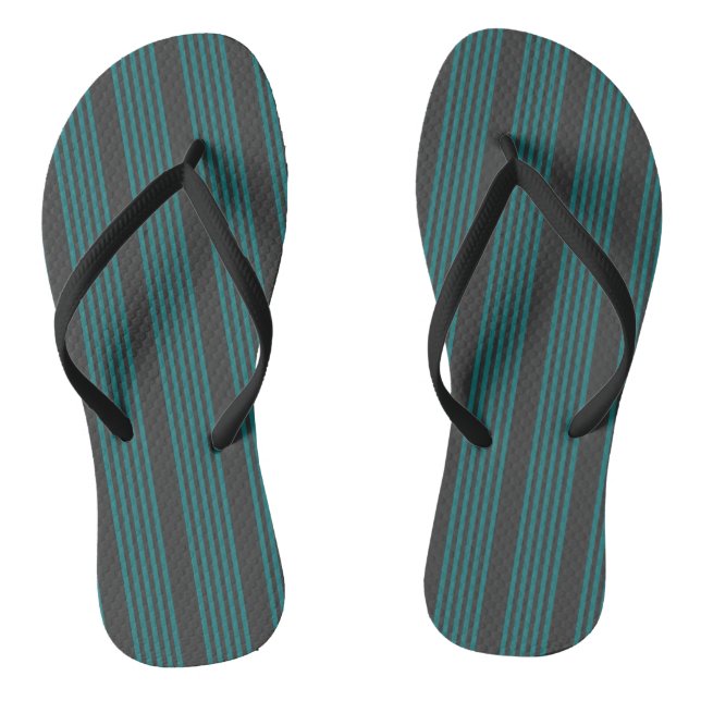 Teal and charcoal five stripe pattern flip flops (Footbed)
