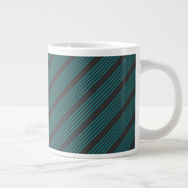 Teal and charcoal five stripe pattern giant coffee mug (Right)