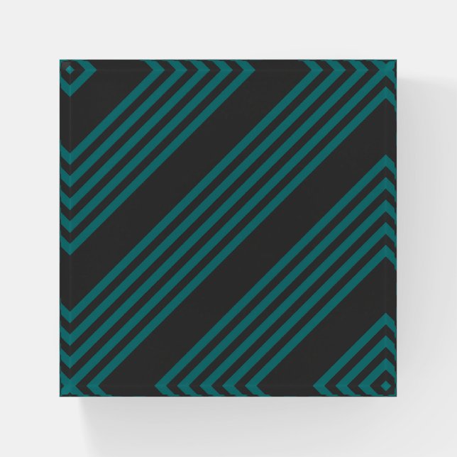 Teal and charcoal five stripe pattern paperweight (Front)