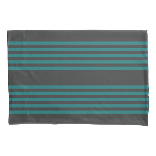Teal and charcoal five stripe pattern pillow case (Front)