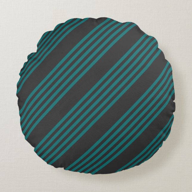 Teal and charcoal five stripe pattern round pillow (Front)