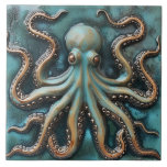 Teal and Copper 3D Effect Octopus Aquatic Ceramic Tile<br><div class="desc">Nautical themed octopus in teal and copper hues with a mesmerizing 3D effect. Perfect for anyone who loves the beach or marine life,  it adds a touch of coastal charm to any room.</div>