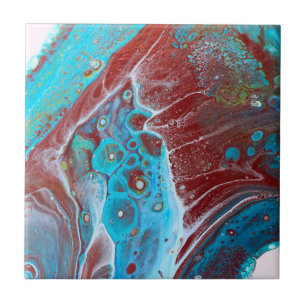 Teal and Copper Acrylic Abstract Ceramic Tile