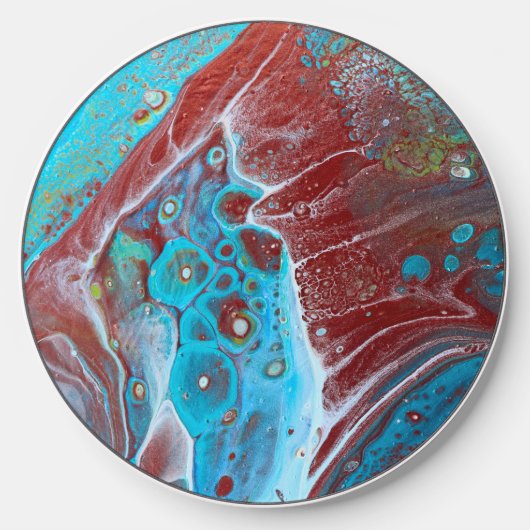 Teal and Copper Acrylic Abstract Wireless Charger (Front)