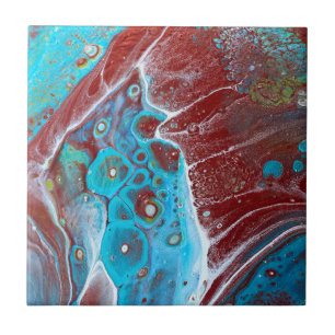 Teal and Copper Acrylic Pour Art Ceramic Tile