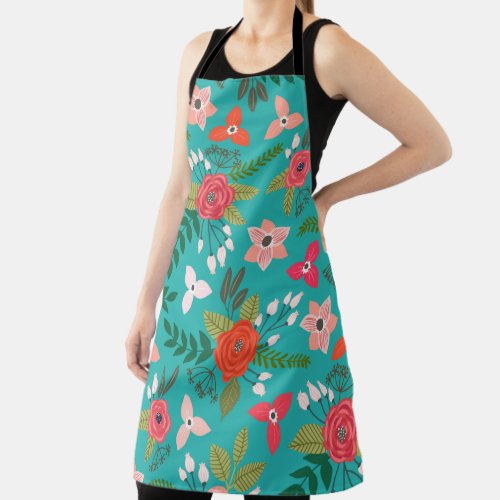 Teal and Coral Floral Apron