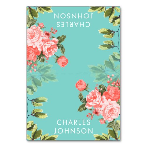 Teal and Coral Flower Wedding  Place Cards
