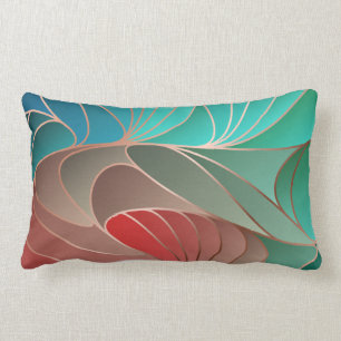 Teal and Coral New Art Nouveau Lumbar Pillow