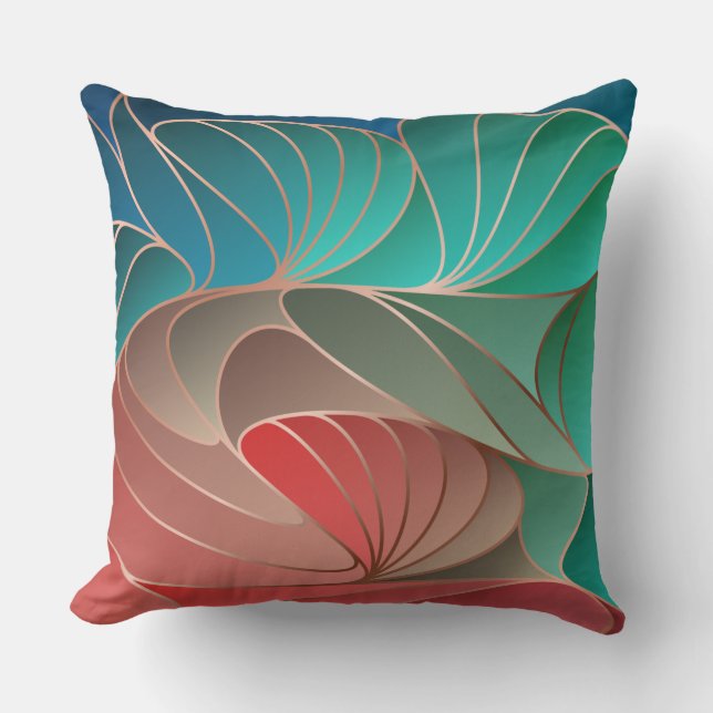 Teal and Coral New Art Nouveau Throw Pillow (Front)