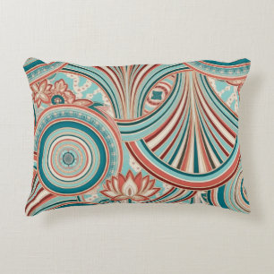 Teal and Coral Nouveau Flow Accent Pillow