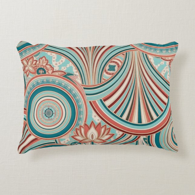Teal and Coral Nouveau Flow Accent Pillow (Front)