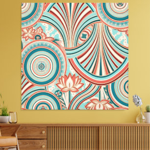 Teal and Coral Nouveau Flow Canvas Print