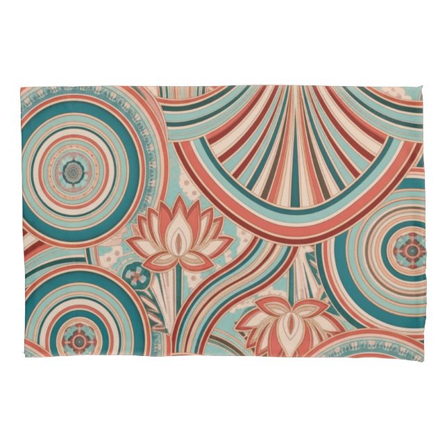 Teal and Coral Nouveau Flow Pillow Case (Front)