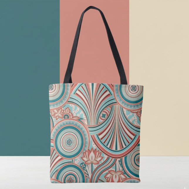 Teal and Coral Nouveau Flow Tote Bag (Creator Uploaded)