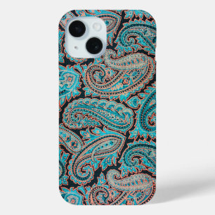 Teal and Coral Paisley Pattern iPhone 15 Case