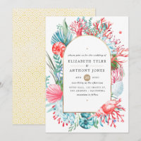 Teal and Coral Sea Life Wedding Invitation
