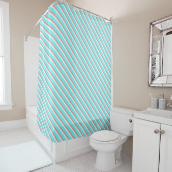 Teal And Coral Stripes Shower Curtain by expressivetees at Zazzle