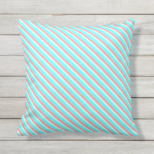 Teal and Coral Stripes Throw Pillow