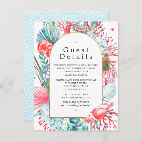 Teal and Coral Summer Beach Wedding Guest Details Enclosure Card