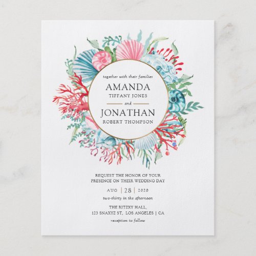 Teal and Coral Summer Beach Wedding Invitation Flyer
