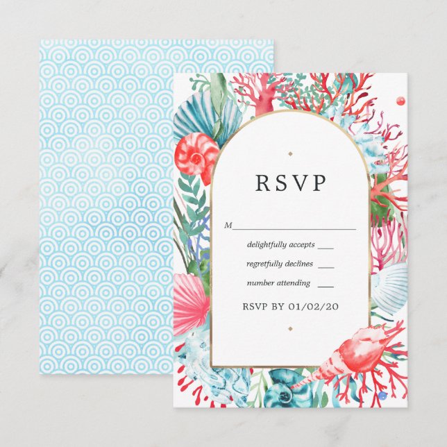 Teal and Coral Summer Beach Wedding RSVP Card (Front/Back)