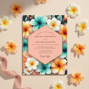 Teal and Coral Tropical Bloom Wedding Invitation