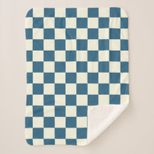 Teal And Cream Checkerboard Sherpa Blanket