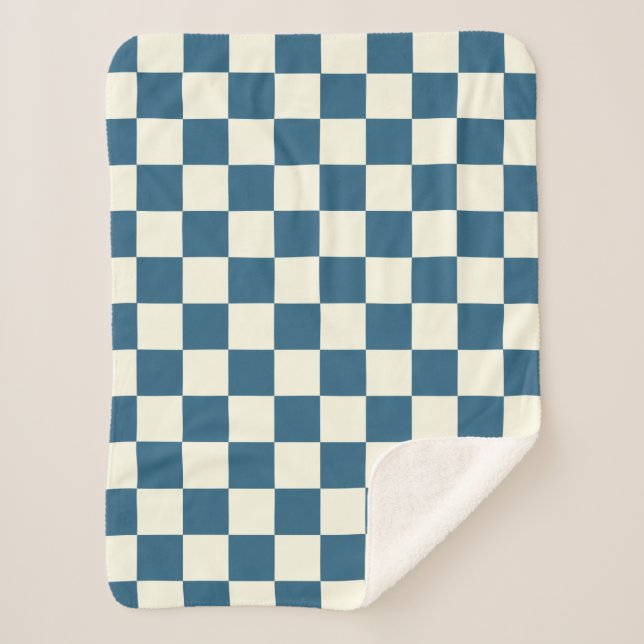 Teal And Cream Checkerboard Sherpa Blanket (Front)