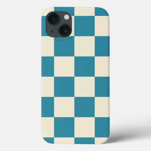 Teal and Cream Large Checkerboard Pattern iPhone 13 Case