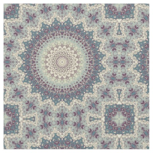 Teal and Cream Mandala Pattern Design Fabric