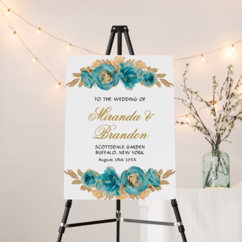 Teal and Creamy Gold Roses Wedding Foam Board