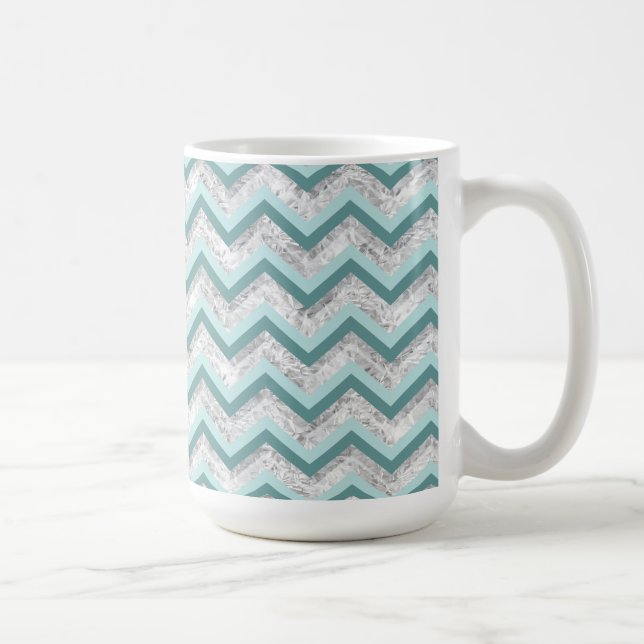 Teal and Crystal Zigzag Pattern Coffee Mug (Right)