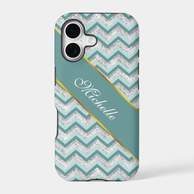 Teal and Crystal Zigzag Pattern Iphone Case (Back)