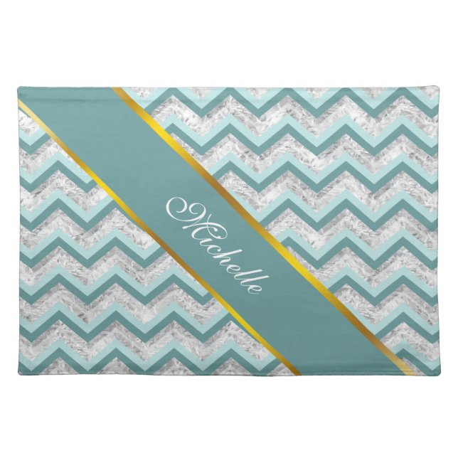 Teal and Crystal Zigzag Pattern Placemat (Front)