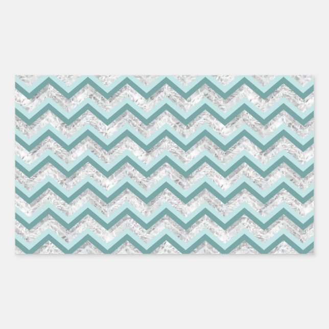 Teal and Crystal Zigzag Pattern Rectangular Sticker (Front)