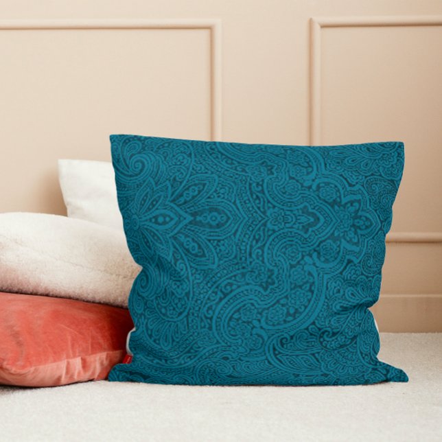 Teal and dark blue paisley throw pillow (Creator Uploaded)
