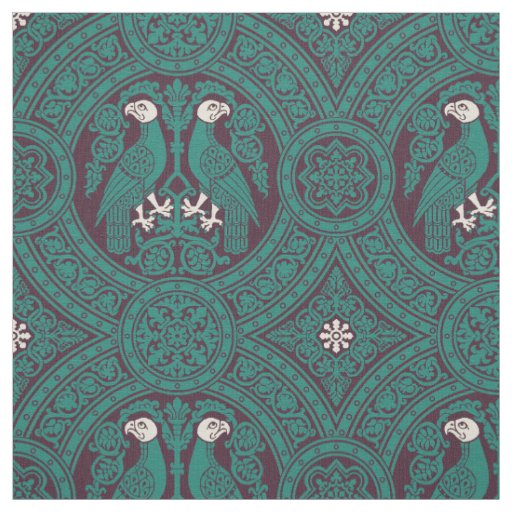 Teal and Dark Purple Byzantine Birds Fabric