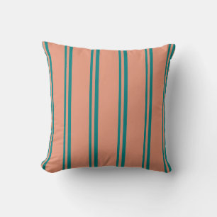 Teal and Dark Salmon Colored Lines Throw Pillow