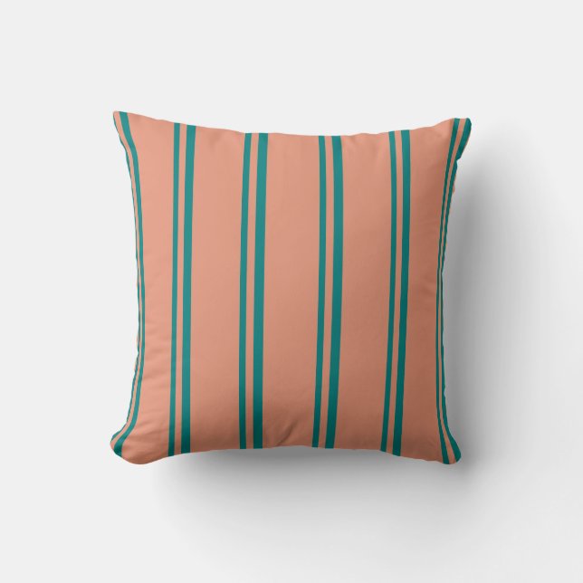 Teal and Dark Salmon Colored Lines Throw Pillow (Front)