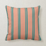 [ Thumbnail: Teal and Dark Salmon Colored Lines Throw Pillow ]