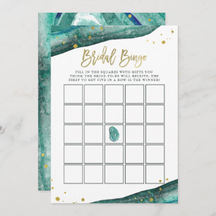 Teal and Faux Gold Geode Bridal Shower Bingo Game Invitation
