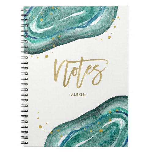 Teal and Faux Gold Geode  Notes Notebook