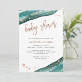 Teal and Faux Rose Gold Geode Baby Shower Invitation (Standing Front)