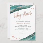 Teal and Faux Rose Gold Geode Baby Shower Invitation (Front)
